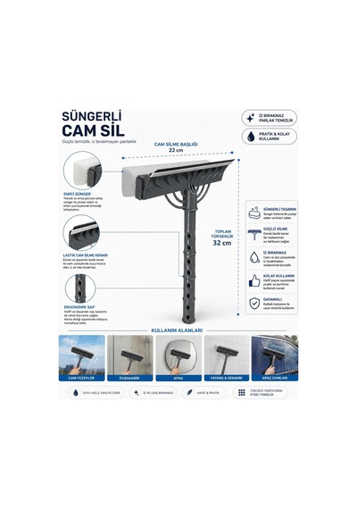 Çift Taraflı Süngerli Cam Sil Aparatı 22 Cm Çekçekli Temizlik Aleti Ergonomik Saplı Pencere Duşakabin Ayna Araç Camı Fayans Mermer Parlak Yüzeyler İçin İz Bırakmayan Pratik Silme Ekipmanı Çok Renkli Çift Taraflı Süngerli Cam Sil Aparatı 22 Cm Çekçekli Temizlik Aleti Ergonomik Saplı Pencere Duşakabin Ayna Araç Camı Fayans Mermer Parlak Yüzeyler İçin İz Bırakmayan Pratik Silme Ekipmanı Çok Renkli