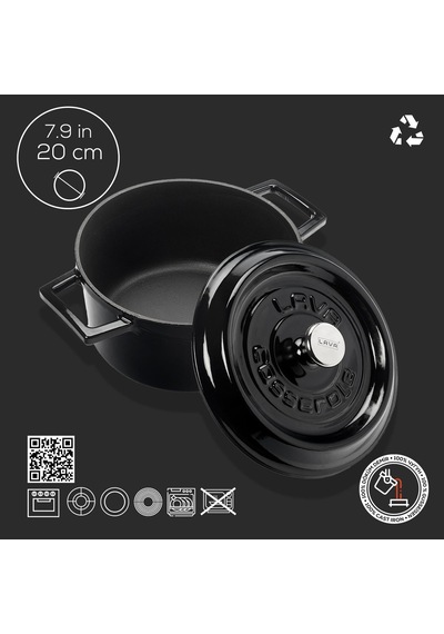 Metal Döküm Yuvarlak Tencere, 20 Cm, Siyah Diğer