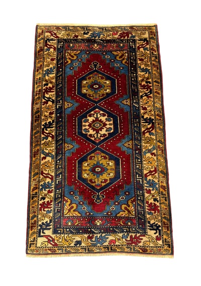 El Dokuma Eski Yahyalı Halısı 106x180 Kök Boya %100 Yün Halı Kırmızı