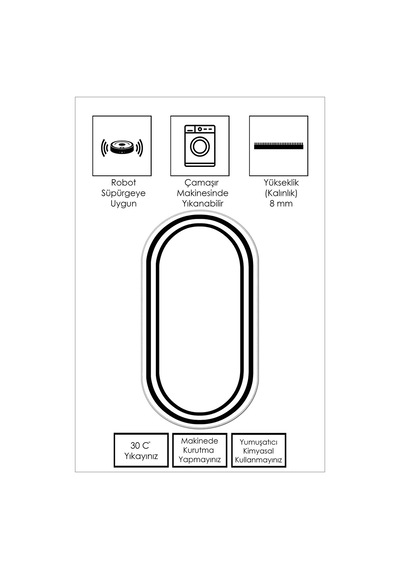 West Home Dijital Baskı Yıkanabilir Kaymaz Taban Leke Tutmaz Oval Mutfak Halısı Salon Halısı Ve Yolluk Wh 496 White Oval