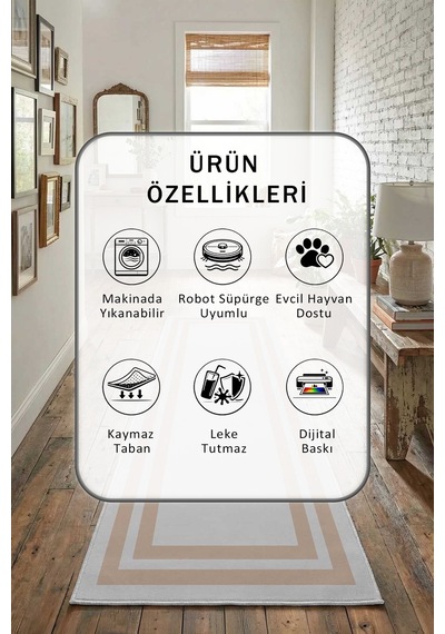 Çerçeve Gri Vizon Yıkanabilir Yolluk