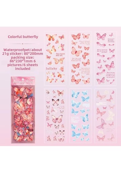 Lexroo Craft 6 Sayfa 114 Adet Şeffaf Pembe Kelebek Sticker Bullet Journal Scrapbook Laptop Ajanda Şeffaf - Pembe
