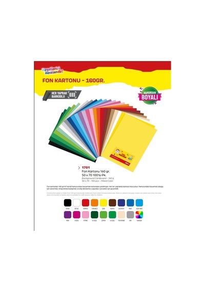 Mileo Fon Kartonu 160gr 50x70 100'lü Paket Gri Hamurdan Boyalı 1701