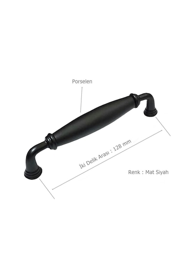 Tomurcuk Porselen Mobilya Dolap Kulp 128 Mm Mat Siyah 5 Li Paket