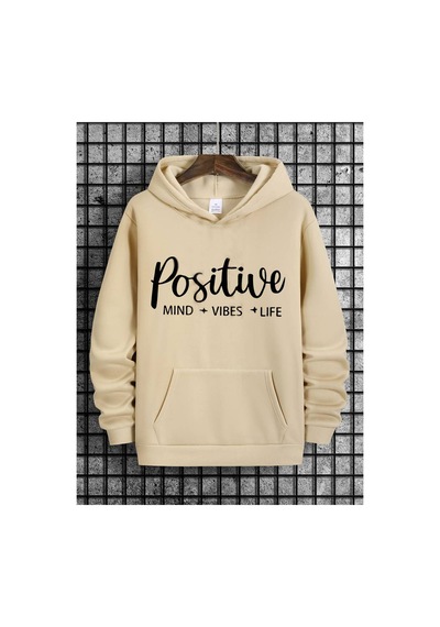 Medinenur Positive Baskılı Kapüşonlu Sweatshirt Bej