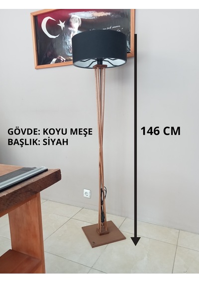 Siyah Başlık- Koyu Meşe Ahşap Lambader