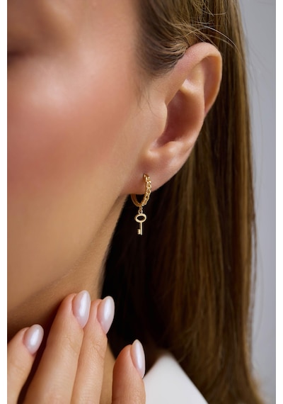 14 Ayar Anahtar Kilit Altın Halka Küpe Sarı Altın
