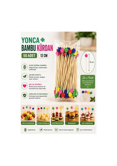 Yonca Bambu Kürdan 12 Cm 50 Adet - 913951962