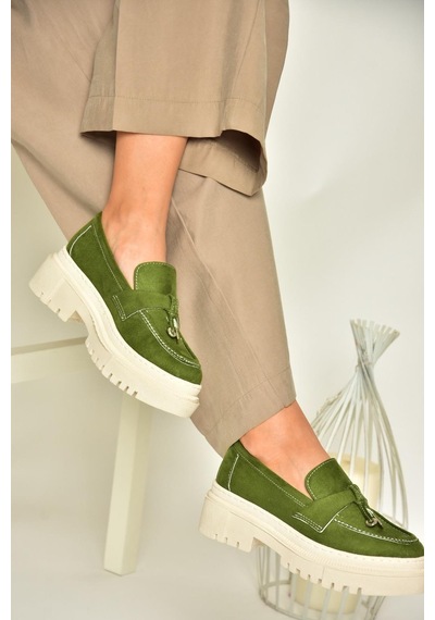Fox Shoes T294882202 Yeşil Süet Makosen Kadın Ayakkabı Yeşil