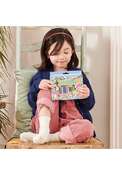 Eeboo Çift Uçlu 24 Renk Chunky Kuru Boya Kalemi - Woodland Friends Çok Renkli