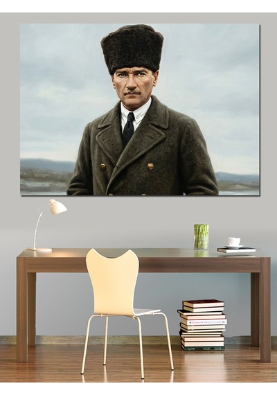 Kalpaklı Atatürk Portresi Dekoratif Kanvas - Mdf Ahşap Tablo