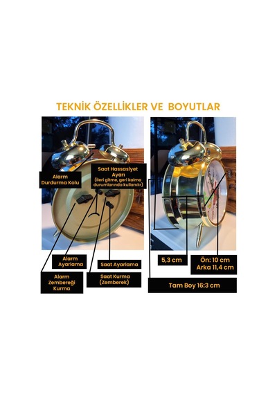 Upway Büyük Boy Nostaljik Dekoratif Retro Tarz Alarmlı Tavuklu Zemberek Kurmalı Mekanik Metal Masa Saati