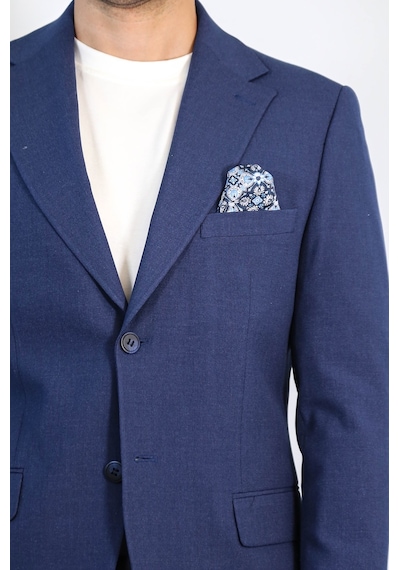 Lacivert Slim Fit İki Düğmeli Keten Görünümlü Erkek Takım Elbise - Wessi
