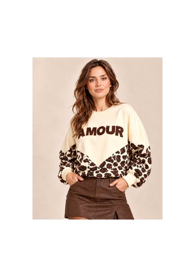 Mamayaga Kadın Bisiklet Yaka Uzun Kendinden Dokulu Baskılı Leoparlı Yazılı Kazak Sweatshirt Bej Mamayaga Kadın Bisiklet Yaka Uzun Kendinden Dokulu Baskılı Leoparlı Yazılı Kazak Sweatshirt Bej
