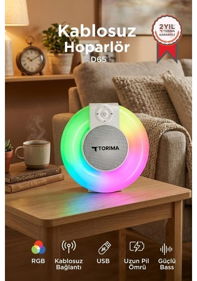 Özel Üretim Arkadaş Oda Masa Bluetooth Hoparlör Rgb Işıklı Kablosuz Speaker D65 Beyaz