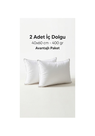Puffyform Premium 2 Li Kırlent İç Yastığı 40x60 Cm 400 Gr Boncuk Silikon Dolgulu Çökme Yapmaz Yıkanabilir Beyaz
