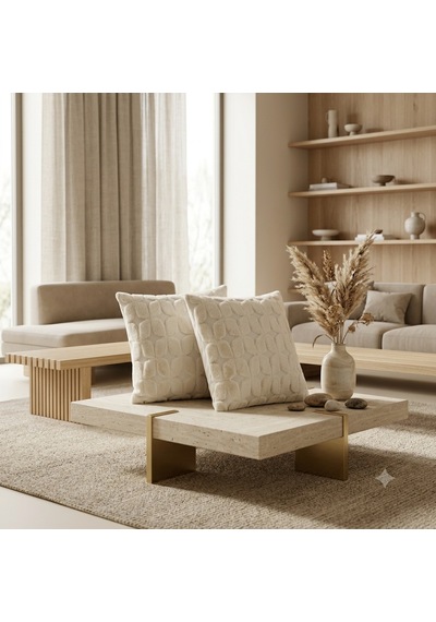 Fugo 2'li Welsoft Kırlent Kılıfı 45x45 Cm Dekoratif Fermuarlı Yumuşak Peluş Kırlent Kılıfı Koltuk Ve Kanepe İçin Bej