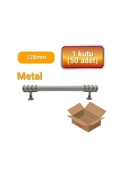 50 Adet Halka Boru Kroma Beyaz Metal Mobilya Kulpu 128mm Beyaz - Krom