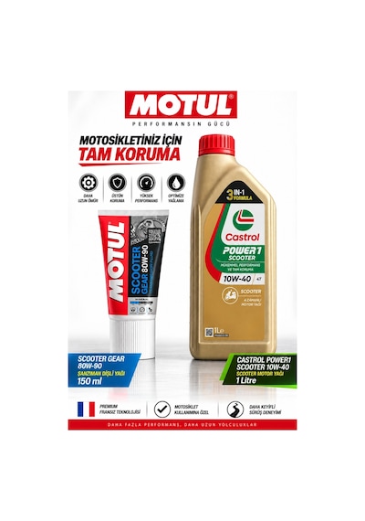 Castrol Power1 Scooter 10w-40 4t 1l + Scooter Gear 80w-90 Bakım Seti