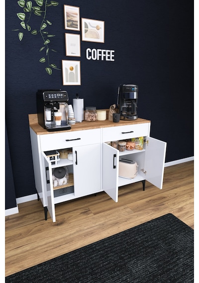 Df14103 Kahve Köşesi Dolabı Çok Amaçlı Mutfak Konsolu Çekmeceli Kapaklı Mutfak Dolabı Coffee Bar Beyaz-çam Çok Renkli