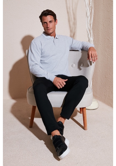 Buratti Pamuk Karışımlı Regular Fit Erkek Polo Yaka Kazak 456223 Açık Gri
