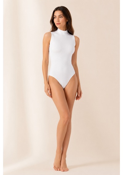 Loule Kadın 2'li Beyaz %95 Pamuklu Dik Yaka Kolsuz Alttan Kancalı Body