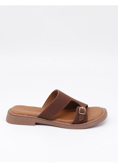 Nesilshoes Nesil Shoes Dvm 210 Kahve Süet Tokalı Kadın Terlik