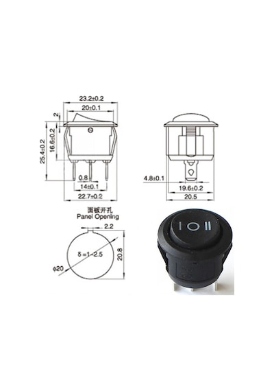 Yuvarlak 3 Pin Anahtar Rocker Switch Mini Buton Siyah 3