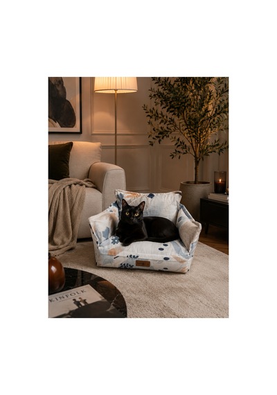 Kedi Ve Köpek Koltuğu Tamamen Fermuarlı Çıkarılabilir İç Minder Boncuk Elyaf Kaydırmaz Taban Kedi Ve Köpek Yatağı Beyaz Çiçekli 1616543833
