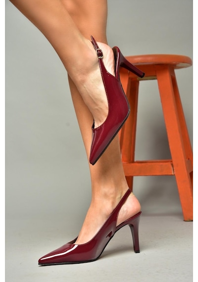 Fox Shoes S654071708 Bordo Rugan İnce Topuklu Kadın Ayakkabı Bordo