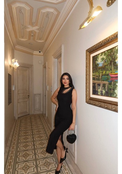 Kechi Woman Ottoman Kumaş Damla Taşlı Elbise Siyah