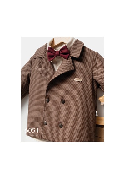 Tongs Baby Erkek Çocuk Little Secrets Papyonlu 3'lü Blazer Ceket Pantolon Takım Kahverengi 6054