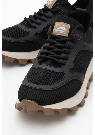 Marcomen Erkek Kalın Taban Trikolu Bağcıklı Sneaker Mc 21326 Siyah Siyah