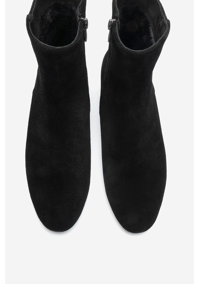 Luvi Shoes Rıchey Siyah Süet Hakiki Deri Kadın Yuvarlak Burunlu Kalın Topuklu Bot