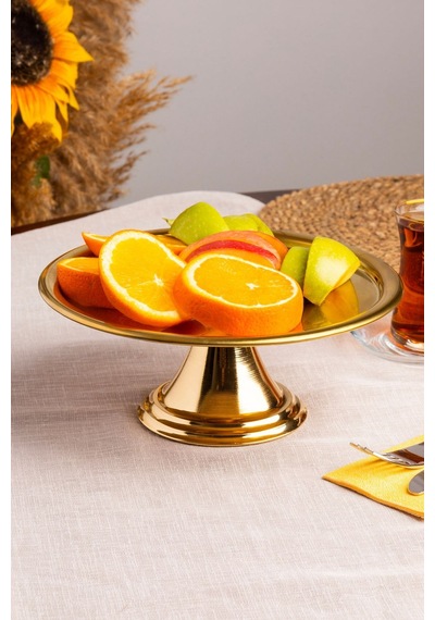Gold Yuvarlak, Ayaklı Şık Kek, Pasta, Kurabiye Ve Tatlı Servis Sunum Standı Gold