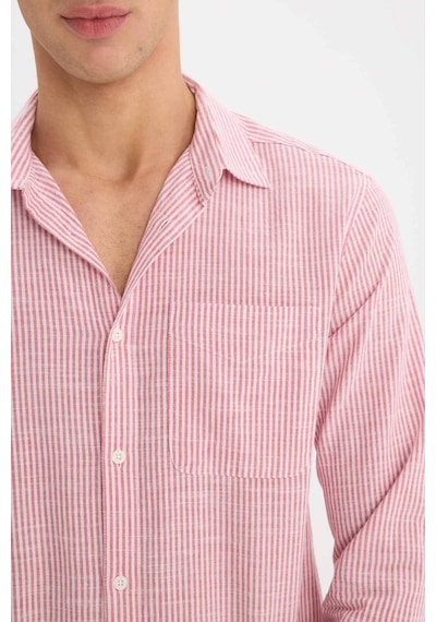 DeFacto %100 Pamuk Modern Fit Polo Yaka Çizgili Uzun Kollu Gömlek E5046AX25SMRD92