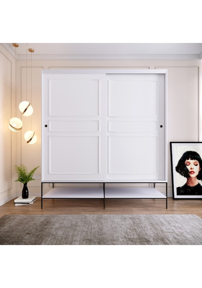 Pasific Home Martin 2 Kapaklı Sürgülü Gardırop Elbise Dolabı Parlak Beyaz 190 CM