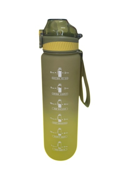 1000 Ml Plastik Motivasyon Matarası Pipetli, Kilitli Ve Taşıma Kulplu Yeşil - Koyu Yeşil