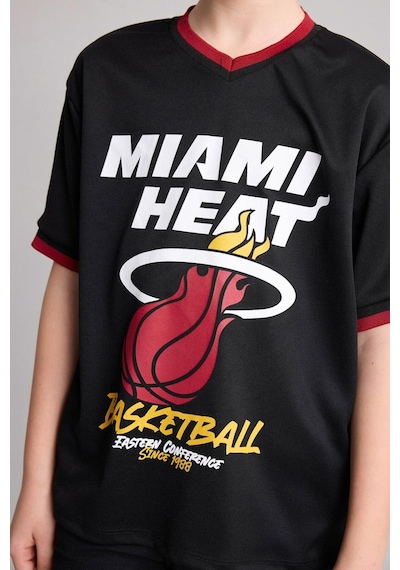 Defacto Nba Mıamı Heat New Regular Fıt V Yaka Mesh Forma Kumaş Kısa Kollu Tişört Erkek Çocuk H2897a826hsbk81 Siyah-bk81