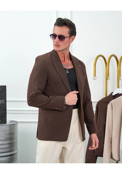 Modefendi Özel Seri %100 Gofre Kumaş İtalyan Kesim Modern Fit Ceket Kahverengi