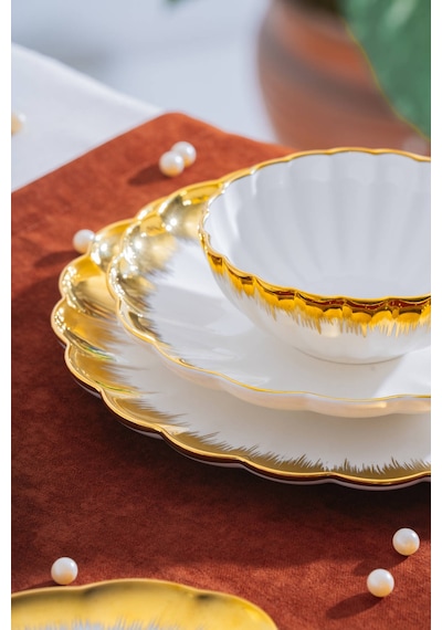 Acar Marlene Gold 6 Kişilik 29 Parça Poreselen Yemek Takımı Beyaz/gold