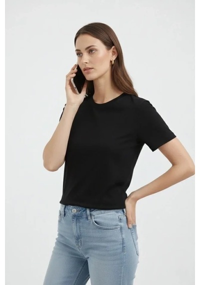Vexor Bisiklet Yaka Tişört Regular Kalıp Basic Pamuklu Günlük Kullanım T-shirt - Siyah
