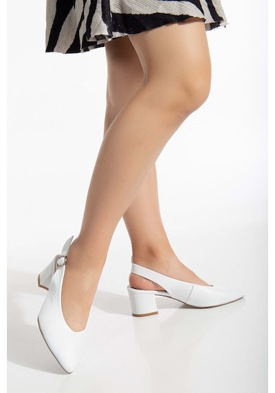 Analin Shoes Kadın Hakiki Deri Bilekten Bağlı Toka Detaylı Topuklu Ayakkabı Beyaz