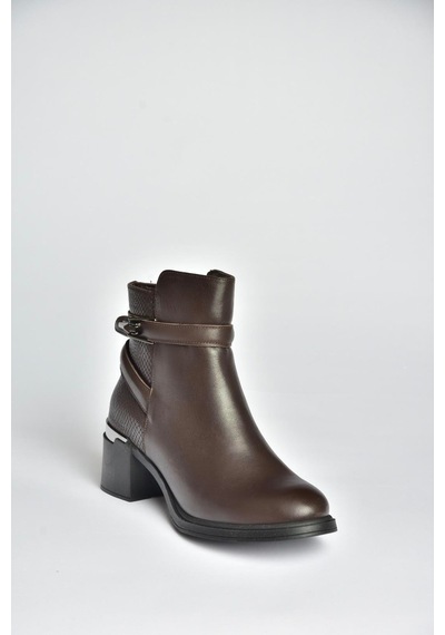 Fox Shoes V555258003 Kahverengi Hakiki Deri Kalın Topuklu Kadın Bot Kahverengi