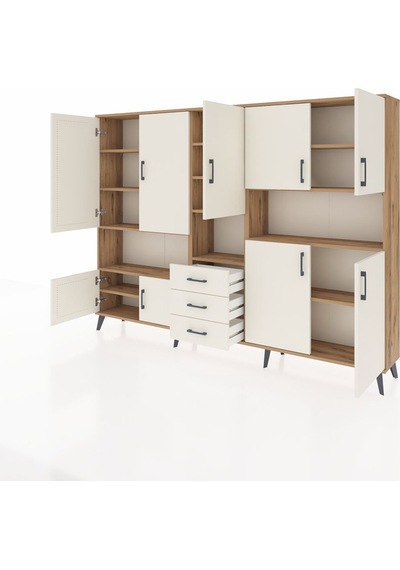 Arges Dolap 13 Raflı 3 Çekmeceli 9 Kapaklı 220x30x163 Çam-aytaşı Çam-aytaşı