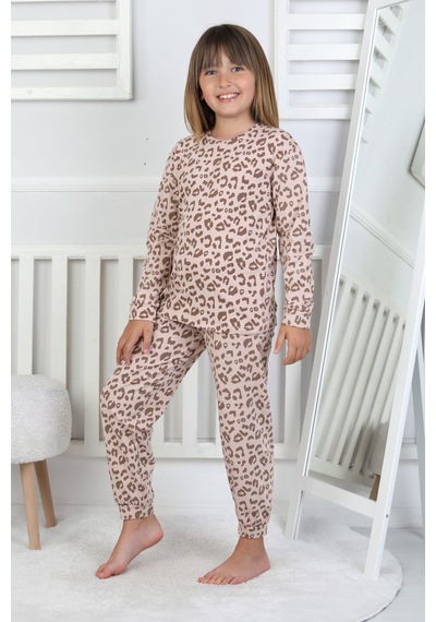 Minik Uyku Avcısı - Vahşi Rahatlık Serisi Leopar Desenli Kız Çocuk Pijama Takımı Kahverengi Minik Uyku Avcısı - Vahşi Rahatlık Serisi Leopar Desenli Kız Çocuk Pijama Takımı Kahverengi
