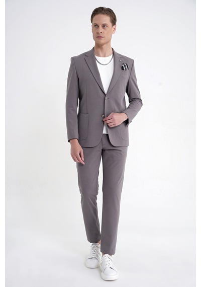 Comfort Fit Yan Cep Pamuklu Dokulu Vizon Pantolon P 1219