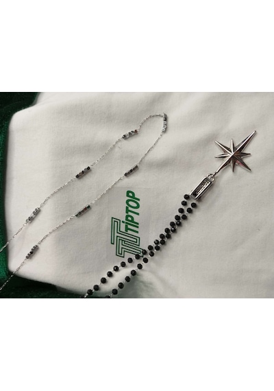 Tiptop/ Siyah Boncuklu Gümüş Renk Kutup Yıldızı Ve Silver Çelik Kolye 2'li Set Gümüş - Siyah