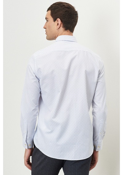AC&Co / Altınyıldız Classics Erkek Beyaz Mavi Slim Fit Dar Kesim Düğmeli Yaka Baskılı Gömlek Beyaz - Mavi AC&Co / Altınyıldız Classics Erkek Beyaz Mavi Slim Fit Dar Kesim Düğmeli Yaka Baskılı Gömlek Beyaz - Mavi