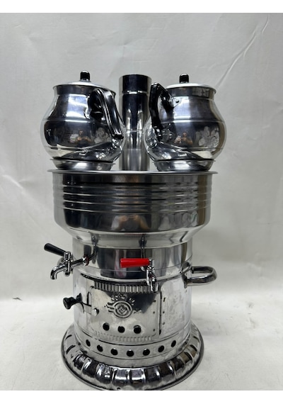 12 Litre Çift Musluklu Semaver + 2 Adet Büyük Demlik Hediyeli Krom